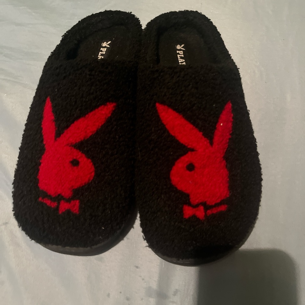 Playboy black and red slippers fits sizes 11-12